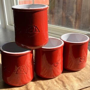 La Fermiere set of Red Ceramic yogurt pots with Heart and Envelope Design